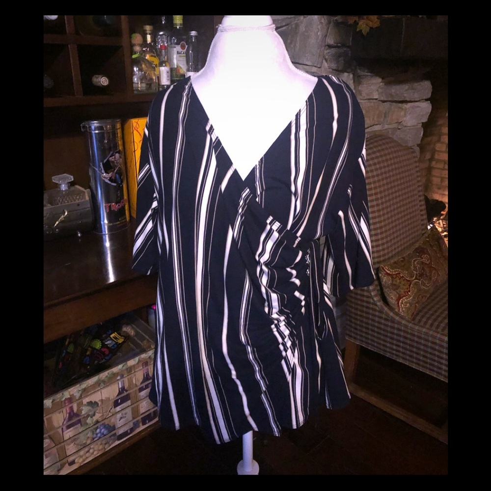 Navy/white striped wrap top.